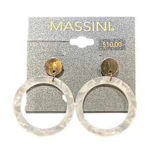 Massini Gold-Accent White Marbled Hoop Drop Earrings NWT